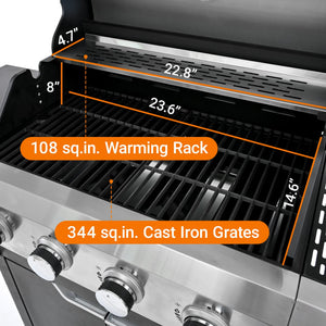 Propane Grill 4 Burner Barbecue Grill Stainless Steel Gas Grill with Side Burner