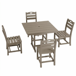 Antique Wood Color HDPE 5-Piece Outdoor Patio Dining Set