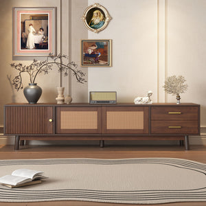 TV Stand for 80" TVs with Sliding Doors and Drawers - Dark Brown