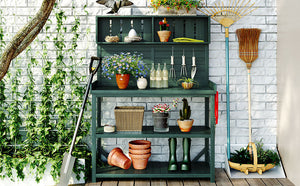 TOPMAX 65' Large Wooden Farmhouse Rustic Outdoor Potting Bench Table