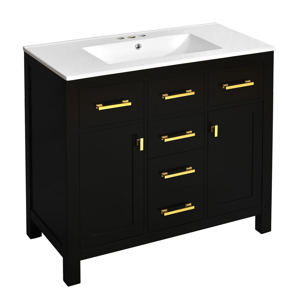 Modern Bathroom Vanity With 36" Resin Sink – 4 Drawer Storage Cabinet