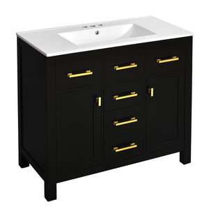 Modern Bathroom Vanity With 36" Resin Sink – 4 Drawer Storage Cabinet