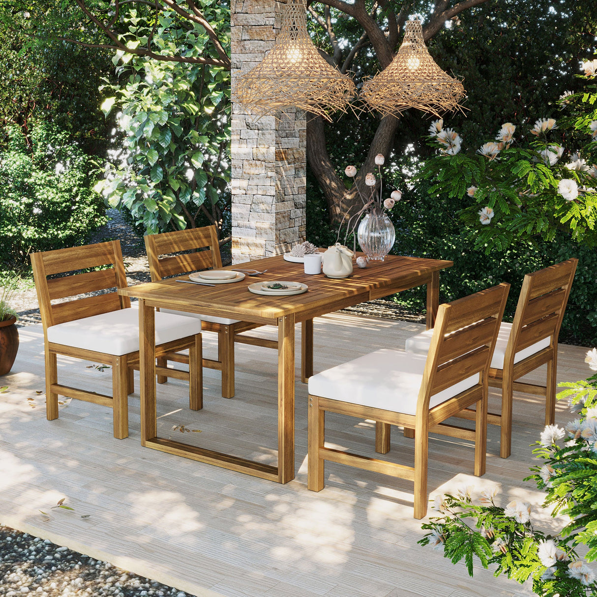 U_STYLE Farmhouse 5-Piece Outdoor Patio Dining Set