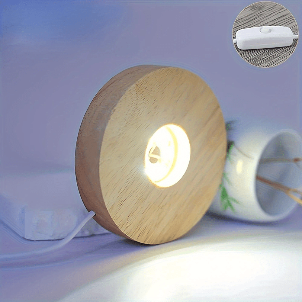 Wooden LED Light Base USB Powered | 6-LED Display Stand for Acrylic, Crystal