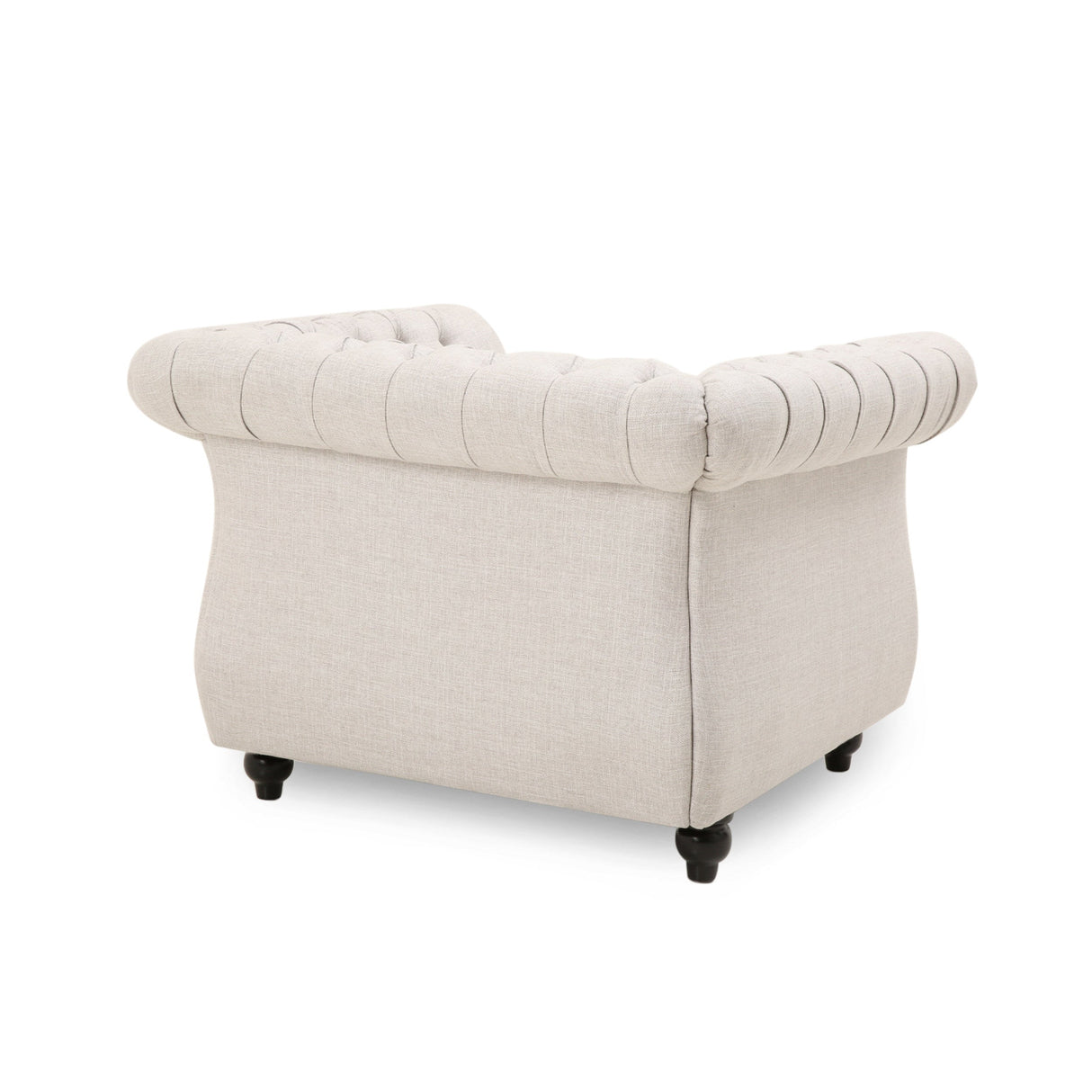 Chesterfield Club Chair Velvet Fabric Beige with Birch Wood Legs
