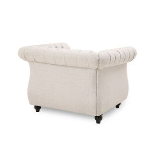 Chesterfield Club Chair Velvet Fabric Beige with Birch Wood Legs
