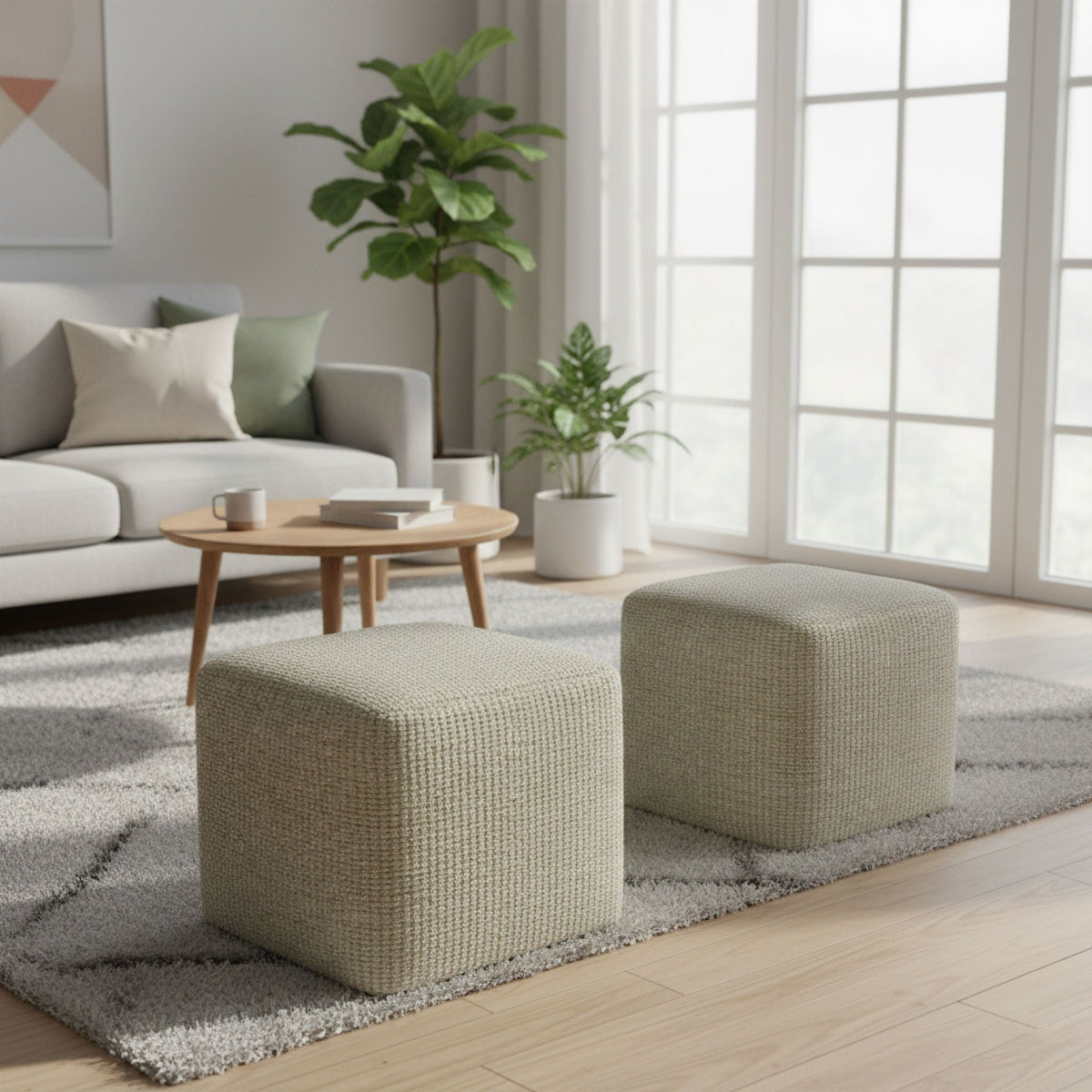 Zelma - Square Woven Outdoor / Indoor Pouf - Cream / Natural