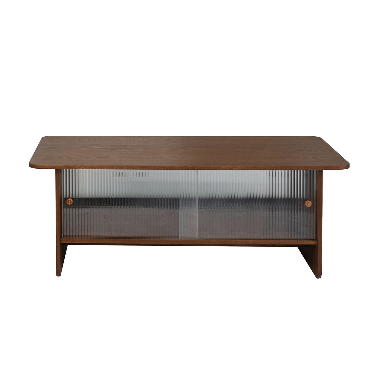 Rectangular Coffee Table With Sliding Door Storage Center