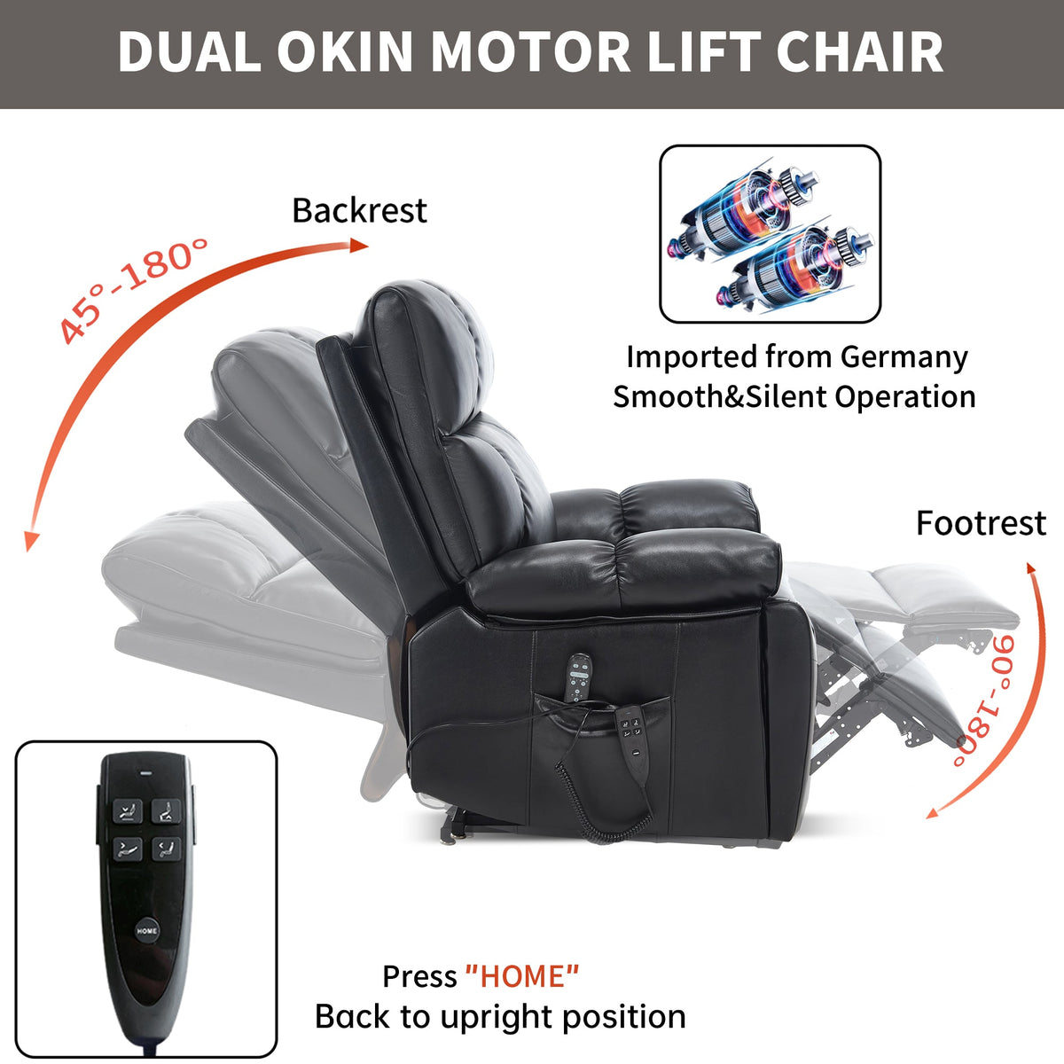 Black Leatheraire Heat Massage Recliner with Lumbar Heat - Black