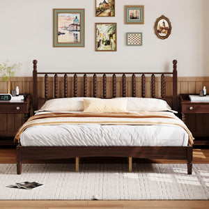 King Size Wood Platform Bed with Gourd Shaped Headboard