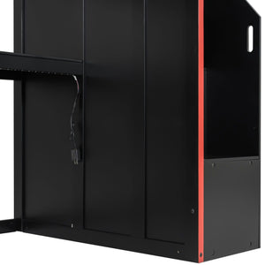 Gaming Loft Bed With Desk And Storage, LED Lights