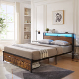 Modern King Size Metal Platform Bed Frame with Wooden Headboard