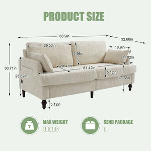 2 Seater Sofa With LED Light, USB Charging Port, And Storage Bag