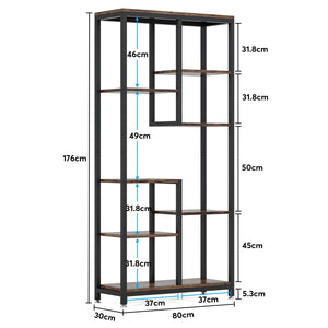 6 Tier, 8 Shelf Etagere Bookcase Storage Display Rack For Living Room - Rustic Brown