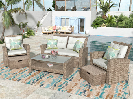 Elegantly Woven Outdoor Tengbian  6 piece outdoor conversation set