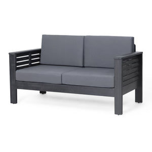 Acacia Wood Loveseat And Coffee Table Set With Cushions