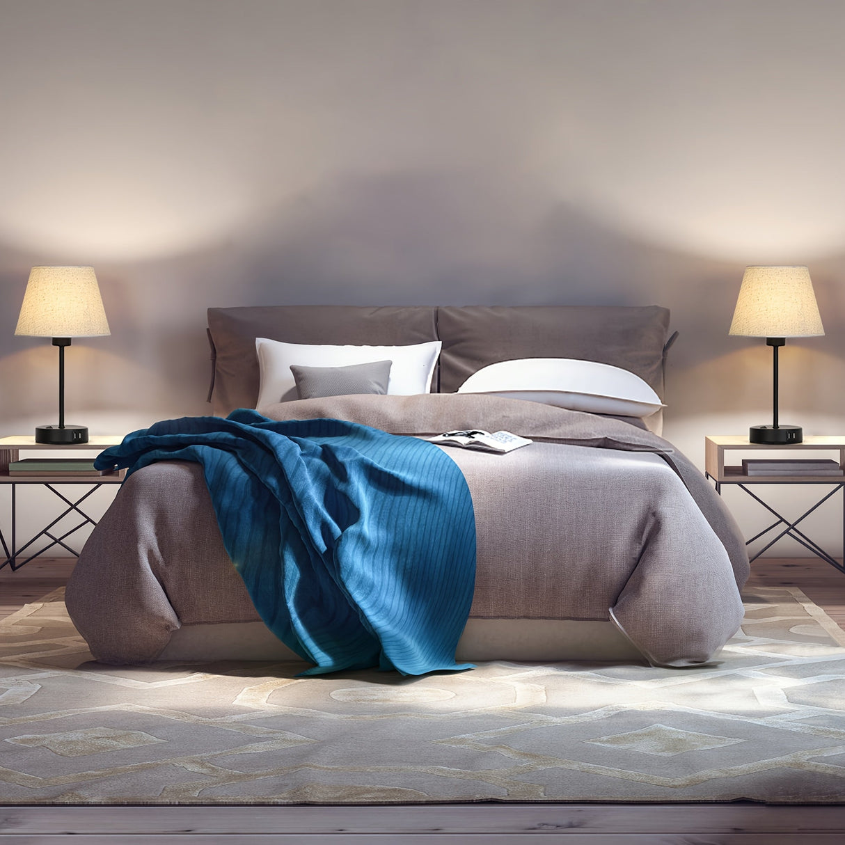 Bedside Table Lamps Set of 2 with USB Ports for Bedroom Nightstand Lighting