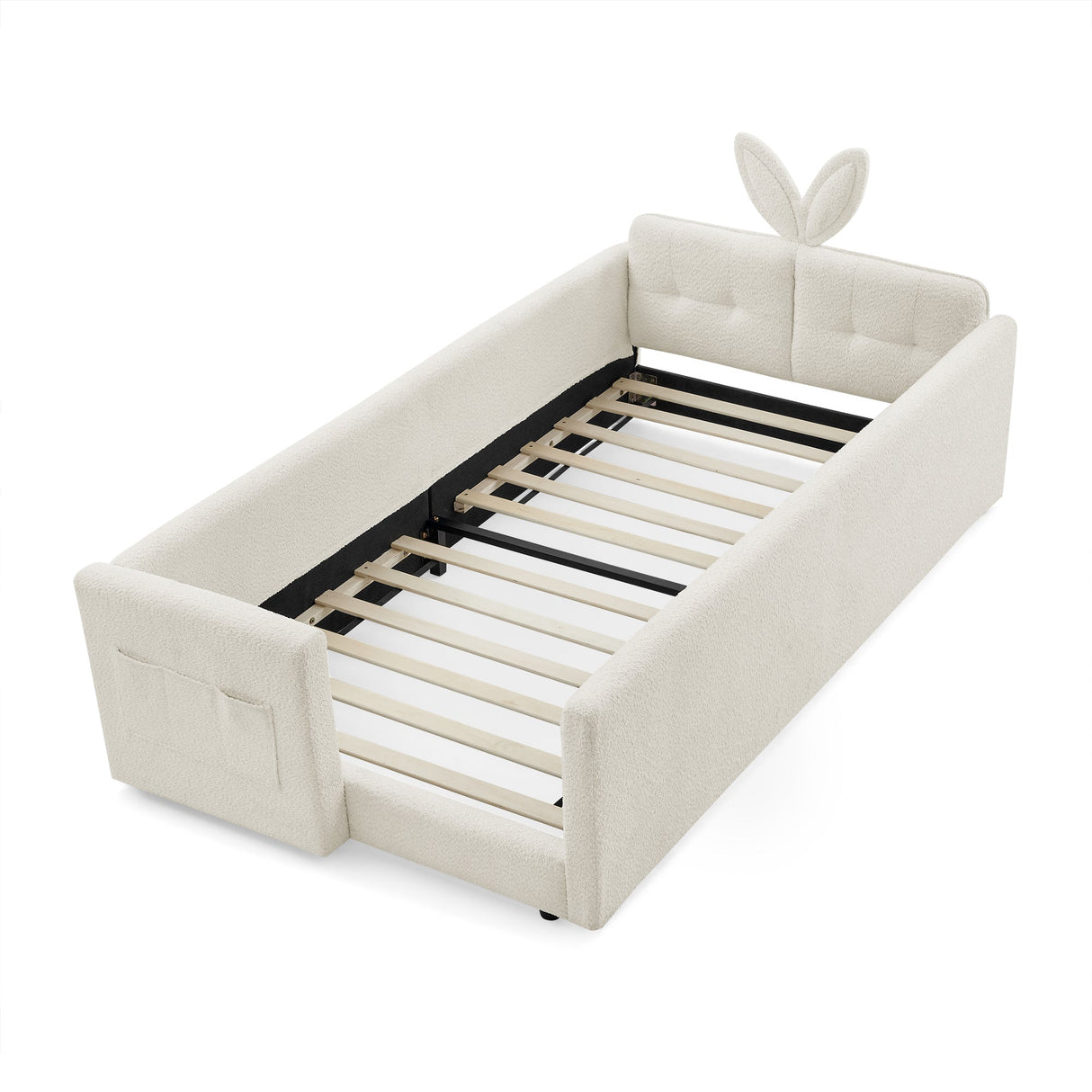 Twin Size Upholstered Platform Bed with Rabbit Ear Headboard
