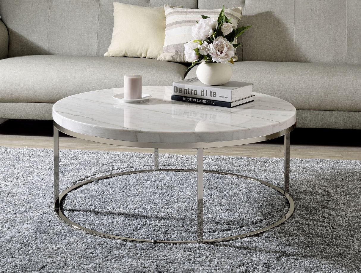 Zaidee Marble Top Nickel Coffee Table - White