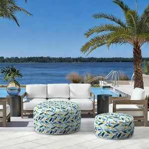 2 Pack Outdoor Inflatable Ottoman 21"x21"x9" - Coastal Leaves