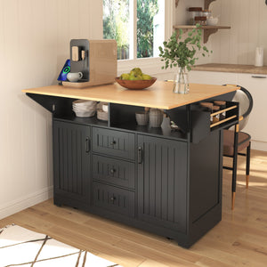 K&K 55.7'' Large Kitchen Island with 2 Drop Leaf