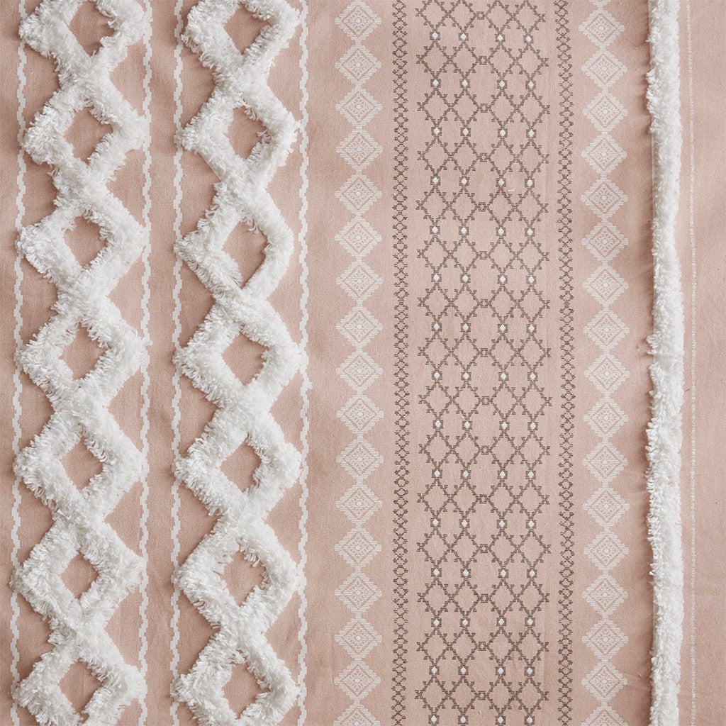 Cotton printed curtain panel with chenille stripe and lining