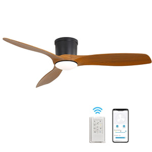 Smart Ceiling Fan With Remote Control, 3 Blades, Dimmable LED Light