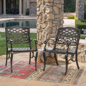 Luminea Outdoor Aluminum Dining Chair with Scroll Design, Lattice Pattern, and Cabriole Legs - Copper