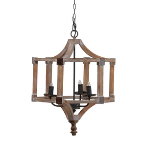 3 Light Wood Drum Chandelier