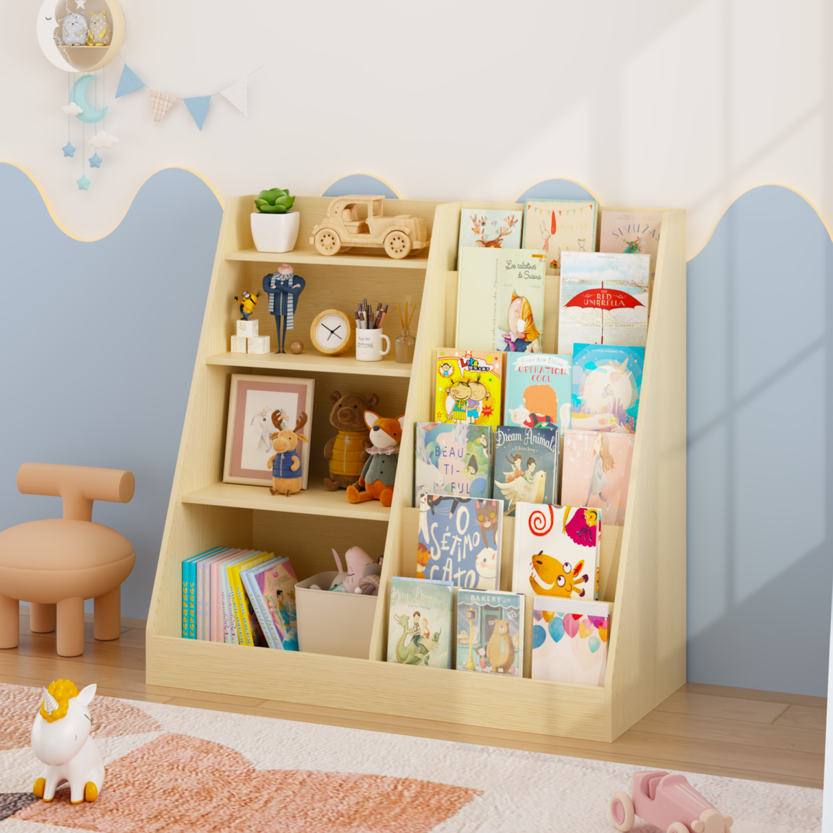 Kids Bookshelf and Toy Storage Organizer