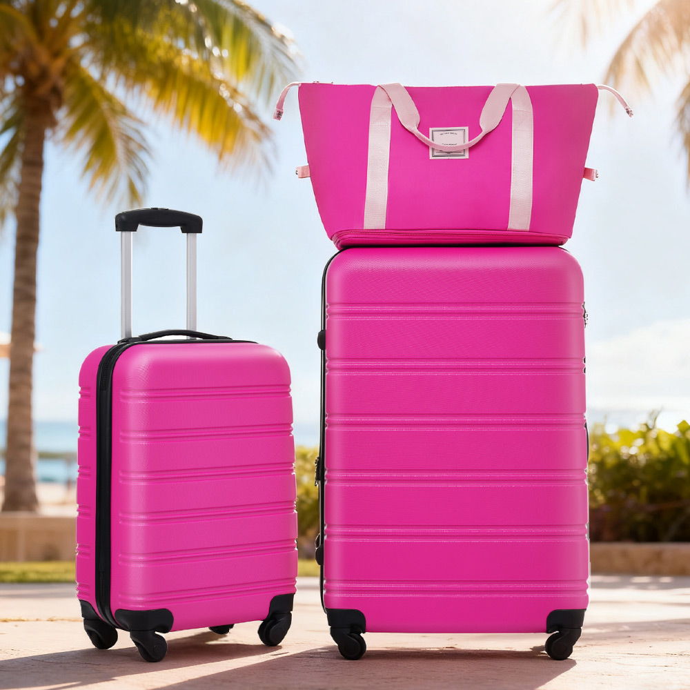Hardshell Luggage Sets 2 Pieces + Bag Spinner Suitcase With Tsa Lock Lightweight 20" / 28" - Pink