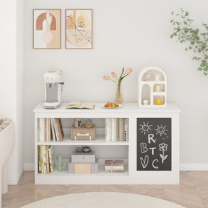 3-in-1 Bookshelf and Toy Storage Cabinet with Chalkboard - White