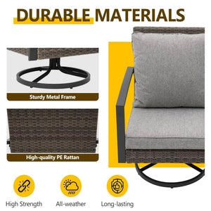 3 Piece Patio Furniture, Swivel Rocker Bistro Set With Side Table & Cushions For Porch - Gray