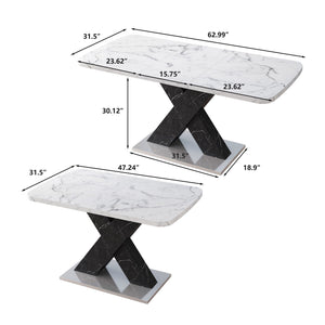 Rectangle Dining Table With Stretchable Top, X Shape Mdf Legs With Steel Base - White / Black