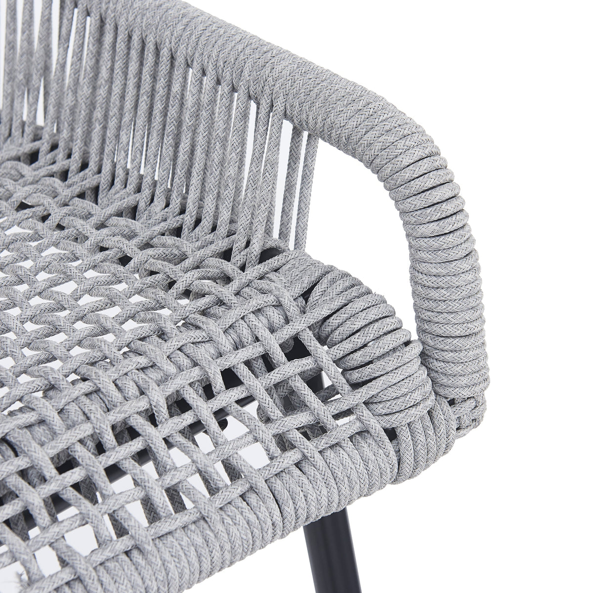 Light Gray Rope Outdoor Bar Stool Set with UV Resistance - Set of 2