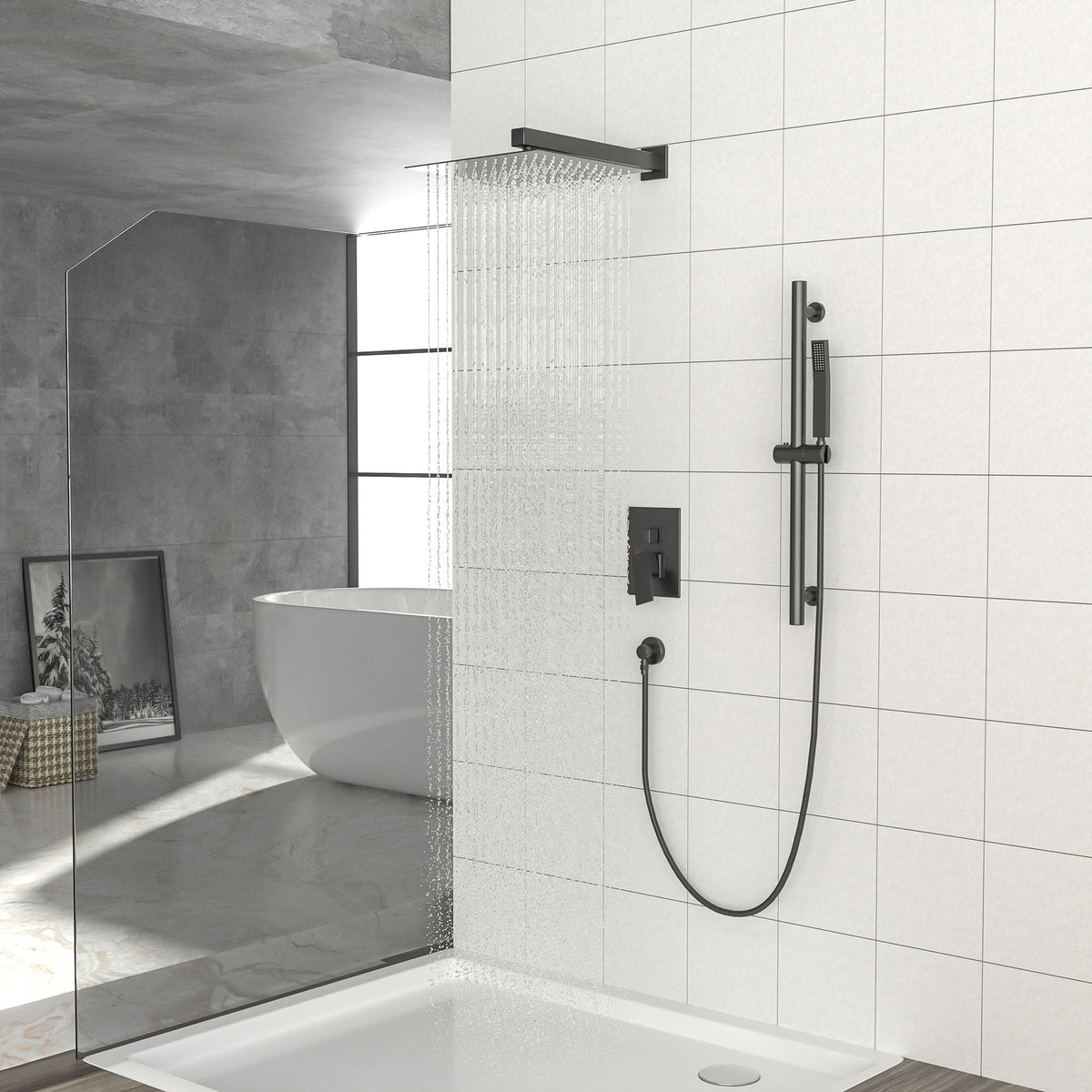 Wall Mounted Shower System with Adjustable Slide Bar - Matte Black