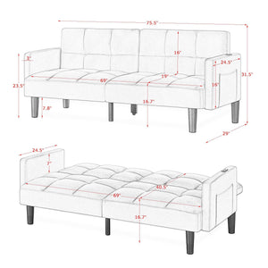 Velvet Futon Couch Convertible Folding Sofa Bed