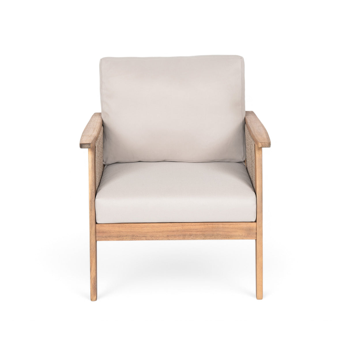 Outdoor Acacia Wood and Rope Patio Chair with Cushions (Set of 2)