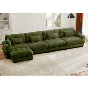 Oversized Modular Sectional Sofa with Movable Ottoman - Fabric, Multiple Colors