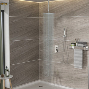 Dual Shower Head System with 12" Square Rain Shower and Valve - Black, Gray, Pearl Silver, Gold