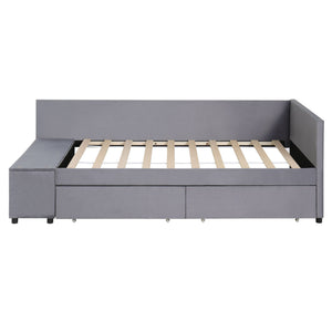 L Shaped Upholstered Platform Bed With Storage And Drawers