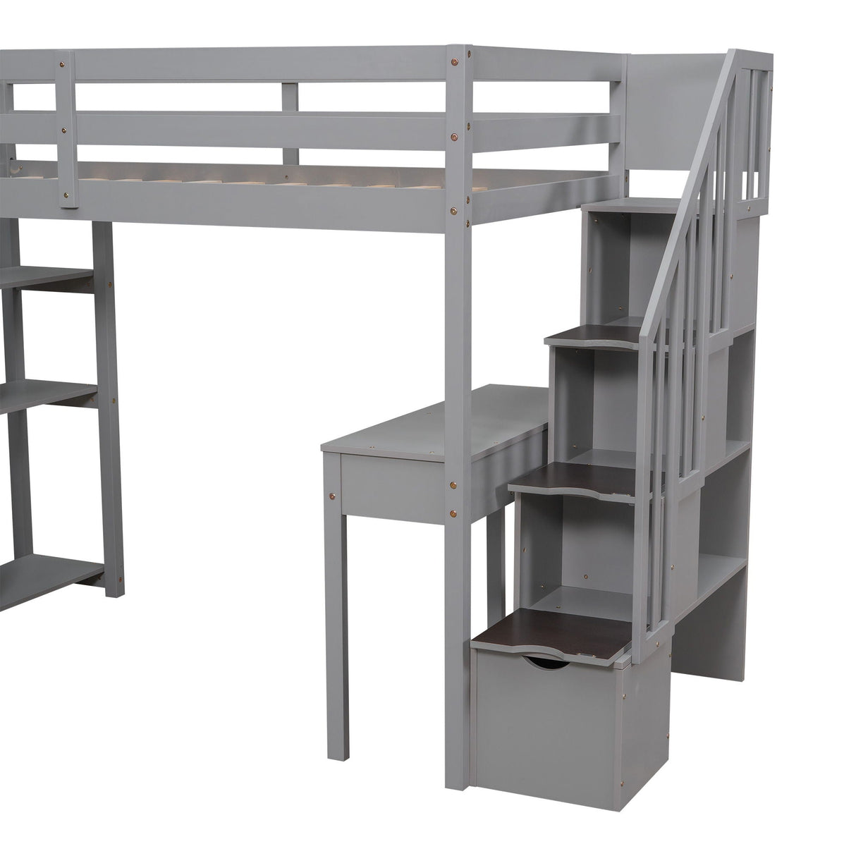 Loft Bed With Storage Drawers, Desk And Stairs With Shelves
