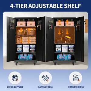 Heavy Duty Metal Storage Cabinet with Doors and Wheels