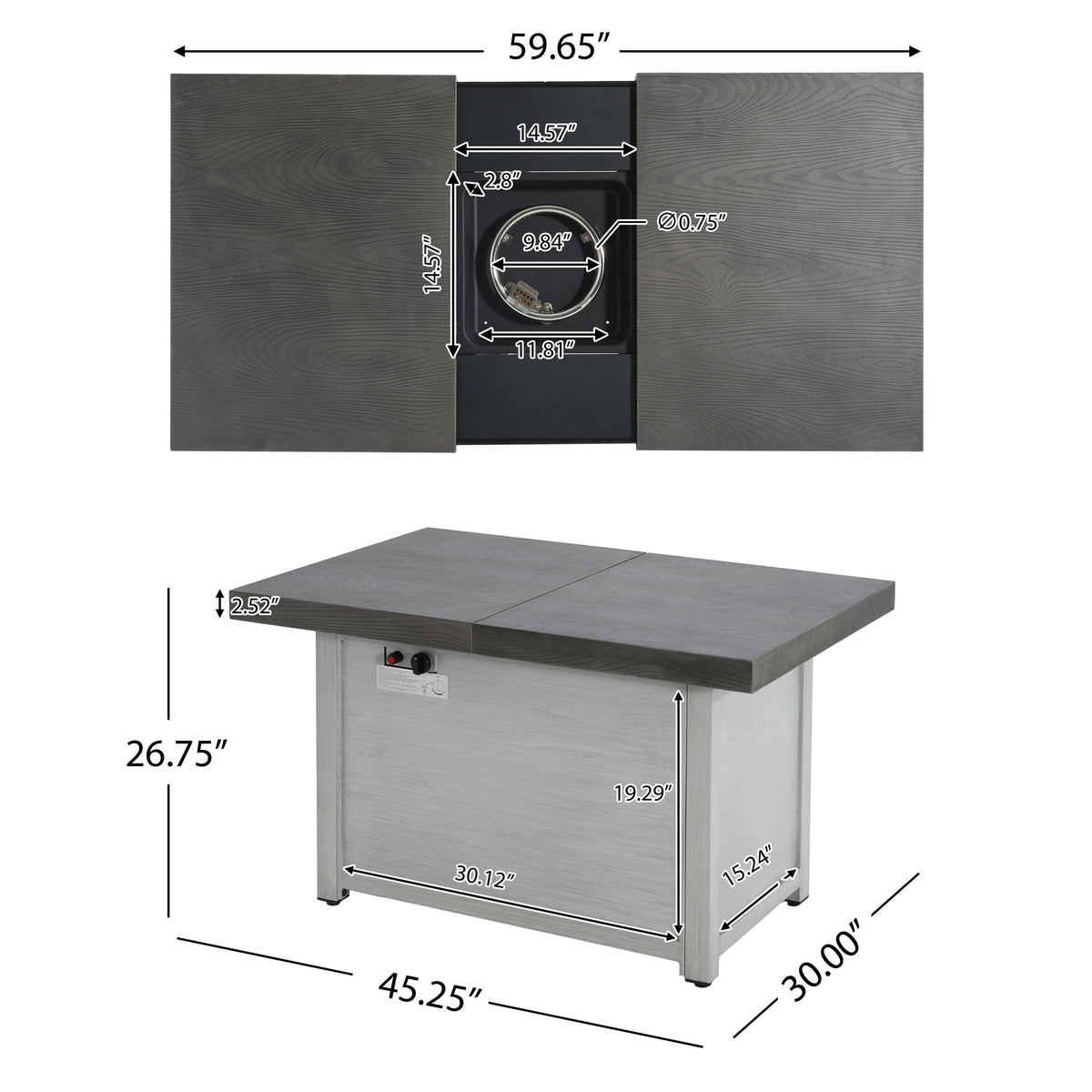 Extendable Rectangle Aluminum Alloy Fire Pit Table, 50,000BTU