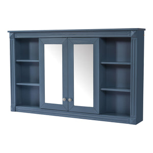 Wall-Mounted Mirror Cabinet with Adjustable Shelf and Open Shelves - White or Blue