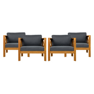 Outdoor Acacia Wood Club Wooden Armchair with Cushions (Set of 4)
