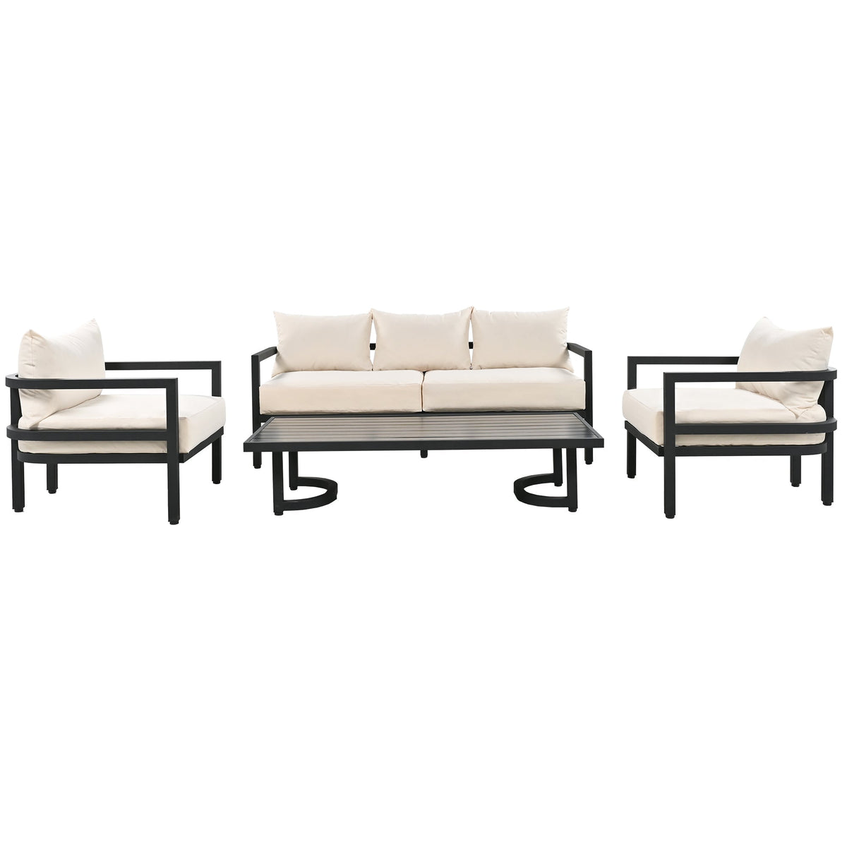 Multi-Person Outdoor Steel Sofa Set with Coffee Table - Beige or Gray