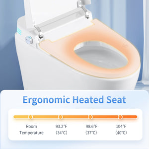 Tankless Smart Toilet With Bidet Built In, 1 Piece Bidet Toilet Seat, Auto Flush, Auto Open / Close, Heated Seat, Warm Water And Dry, Adjustable Temp, Remote Control Side Know - White