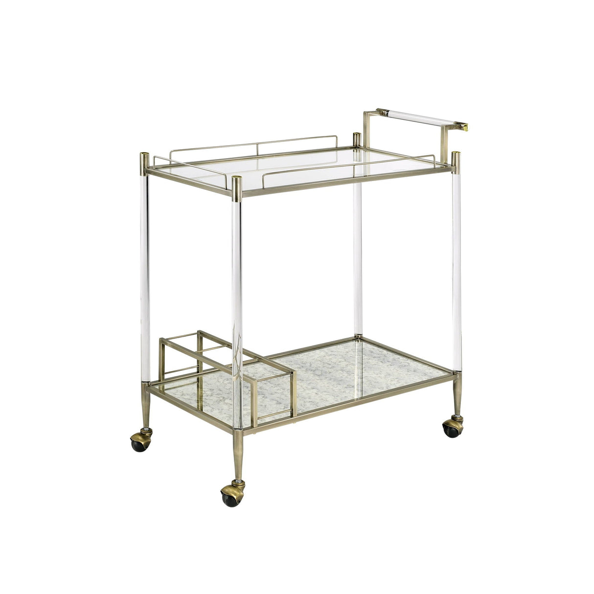 Cirro Antique Mirror Wire Brass Serving Cart - Antique Brass / White