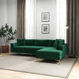 Mano L-Shaped Velvet Sectional Sofa In Green Right Facing